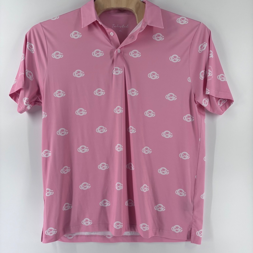 Twisted Performance Polo Mens XL Pink Logo Print Short Sleeve Golf Shirt